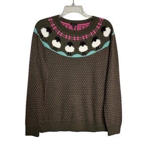Talbots Sheep Sweater Womens Small Brown Pink Novelty Cottagecore Crewneck